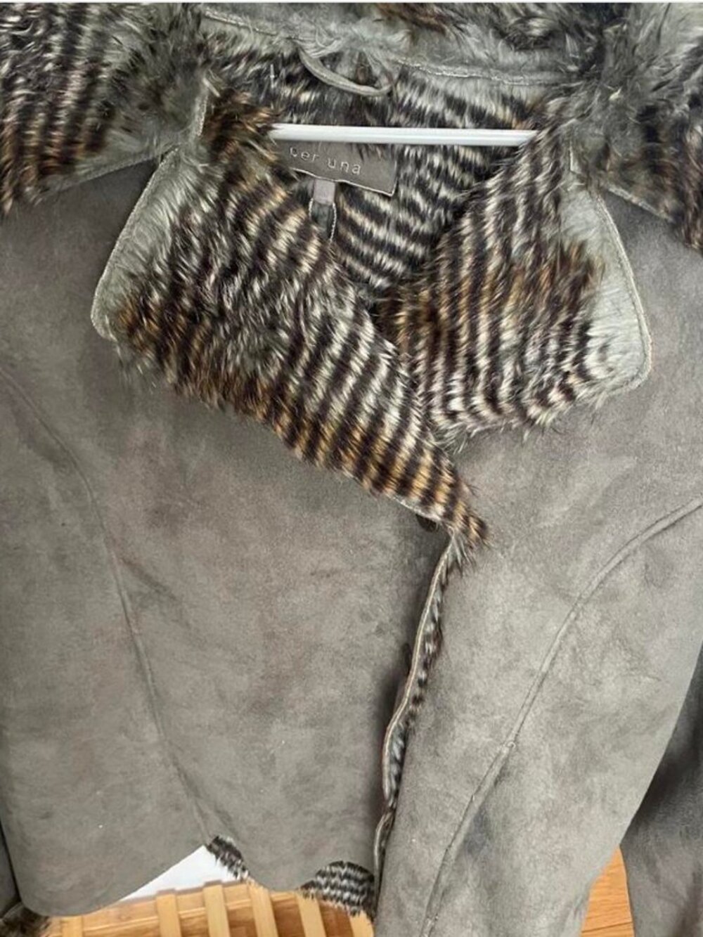 Per Una faux fur suede jacket green brown casual